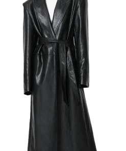 womens-grained-black-faux-leather-trench-coat