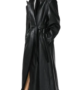 womens-grained-black-faux-leather-trench-coat