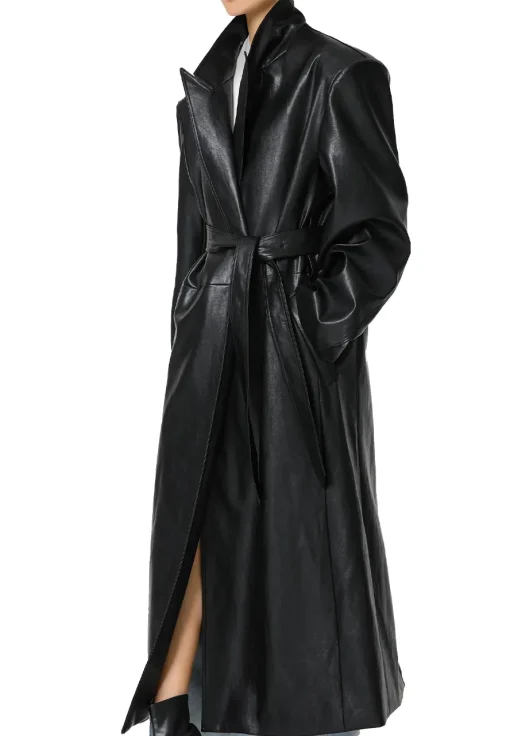 womens-grained-black-faux-leather-trench-coat