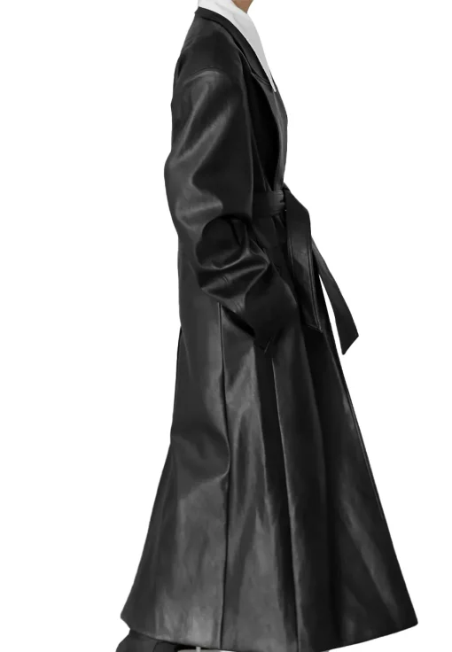 womens-grained-black-faux-leather-trench-coat