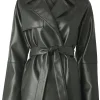 womens-green-faux-leather-short-trench-coat