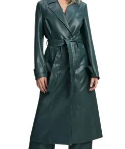 womens-iconic-green-faux-leather-trench-coat