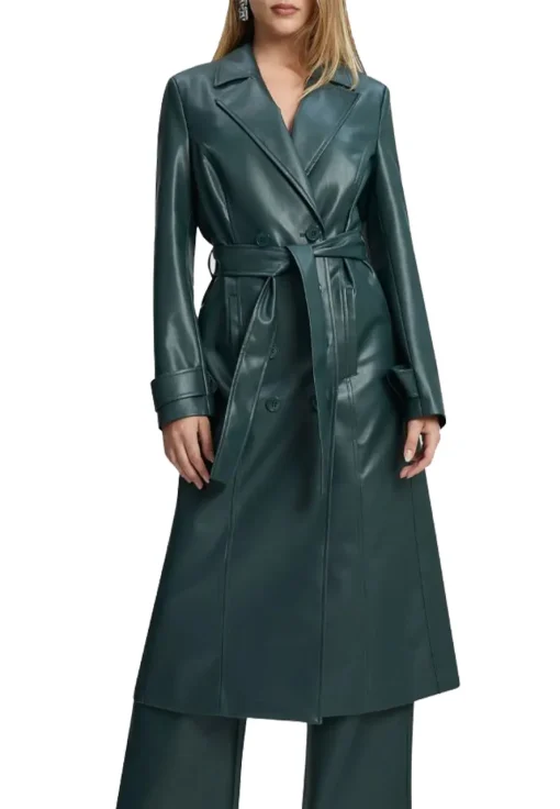 womens-iconic-green-faux-leather-trench-coat
