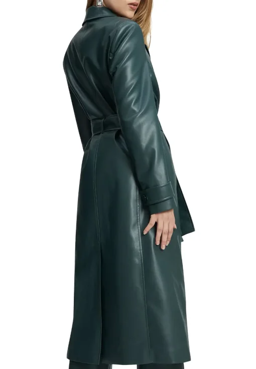 womens-iconic-green-faux-leather-trench-coat
