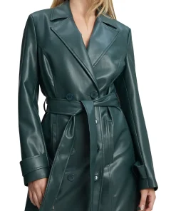 womens-iconic-green-faux-leather-trench-coat