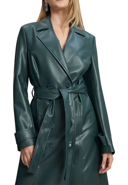 womens-iconic-green-faux-leather-trench-coat