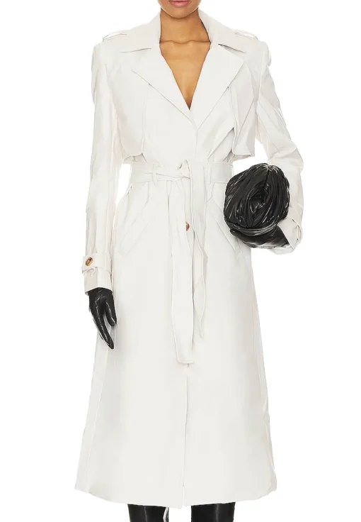 womens-ivory-faux-leather-trench-coat