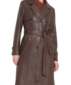 womens-mocha-faux-leather-trench-coat