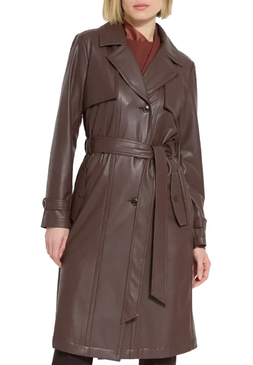 womens-mocha-faux-leather-trench-coat