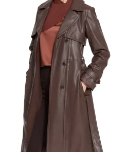 womens-mocha-faux-leather-trench-coat