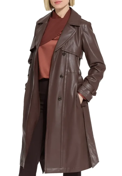 womens-mocha-faux-leather-trench-coat