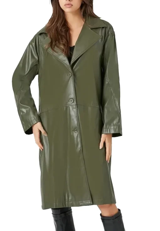 womens-olive-faux-leather-coat