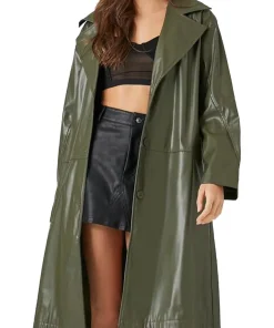 womens-olive-faux-leather-coat
