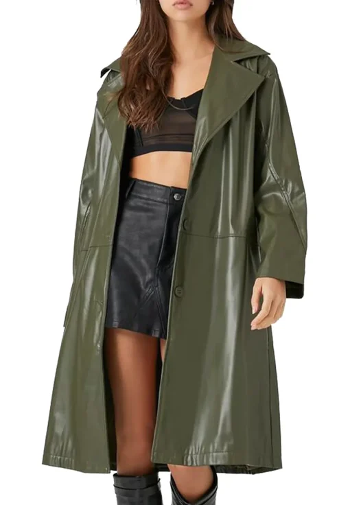 womens-olive-faux-leather-coat