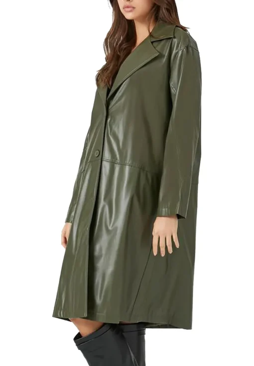 womens-olive-faux-leather-coat