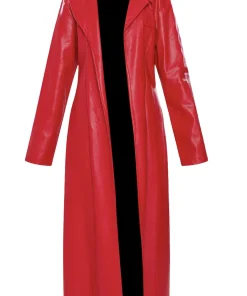 womens-red-faux-leather-trench-coat