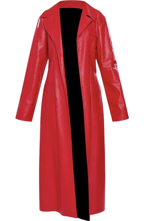 womens-red-faux-leather-trench-coat