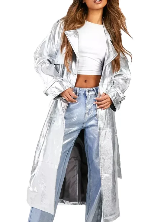 womens-silver-faux-leather-maxi-trench-coat