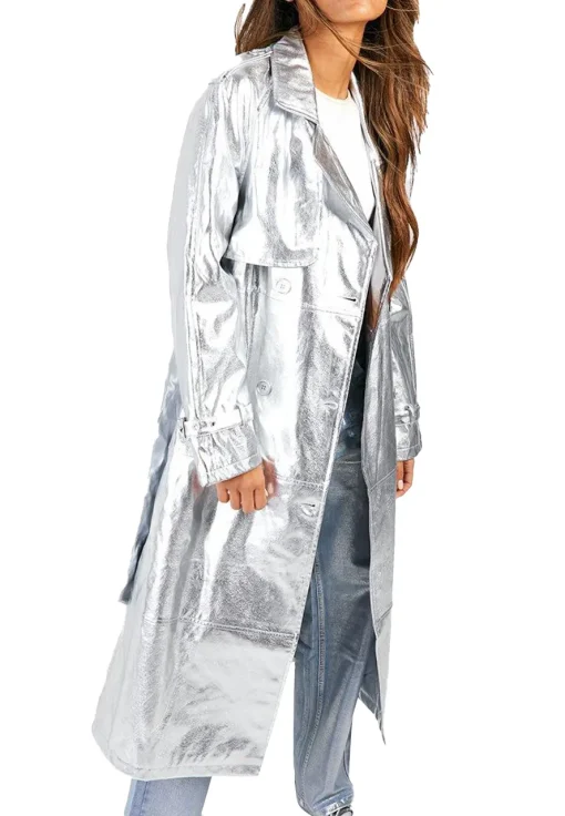 womens-silver-faux-leather-maxi-trench-coat