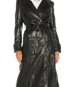 womens-trench-black-faux-leather-coat