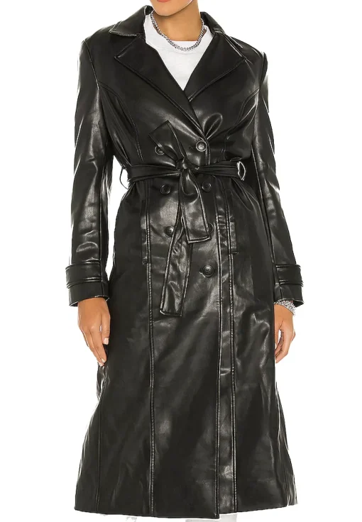 womens-trench-black-faux-leather-coat