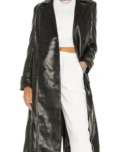 womens-trench-black-faux-leather-coat