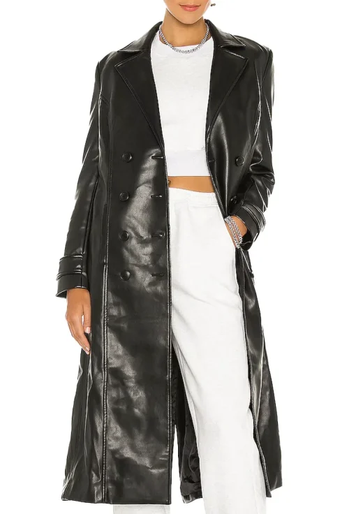 womens-trench-black-faux-leather-coat