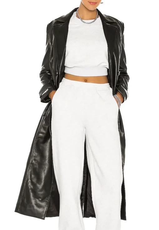 womens-trench-black-faux-leather-coat