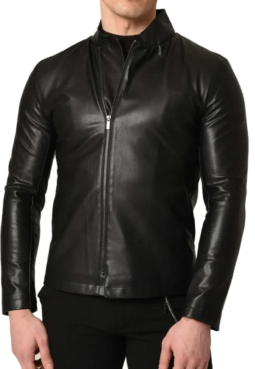 mens-stand-collar-faux-leather-black-jacket