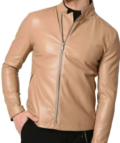 mens-stand-collar-faux-leather-camel-jacket