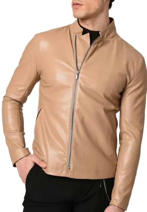 mens-stand-collar-faux-leather-camel-jacket