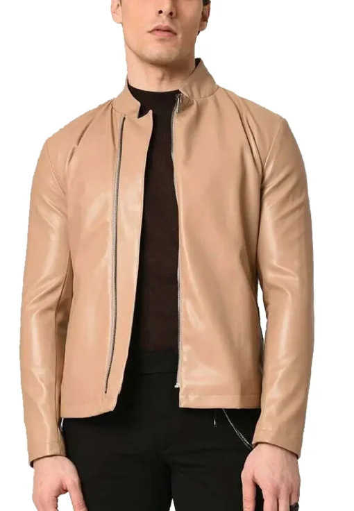 mens-stand-collar-faux-leather-camel-jacket