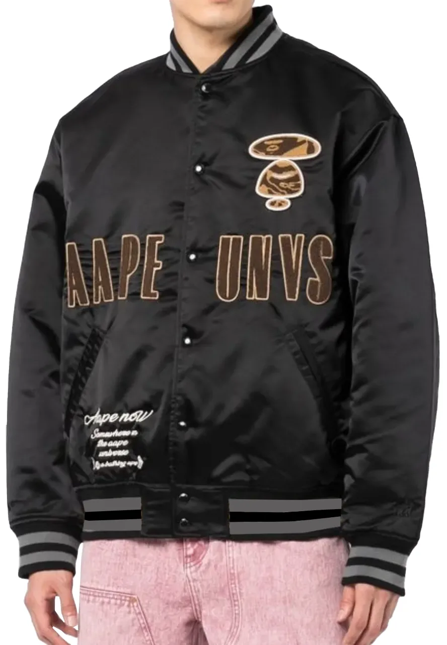AAPE Black Satin Varsity Jacket 4 aape-black-jacket