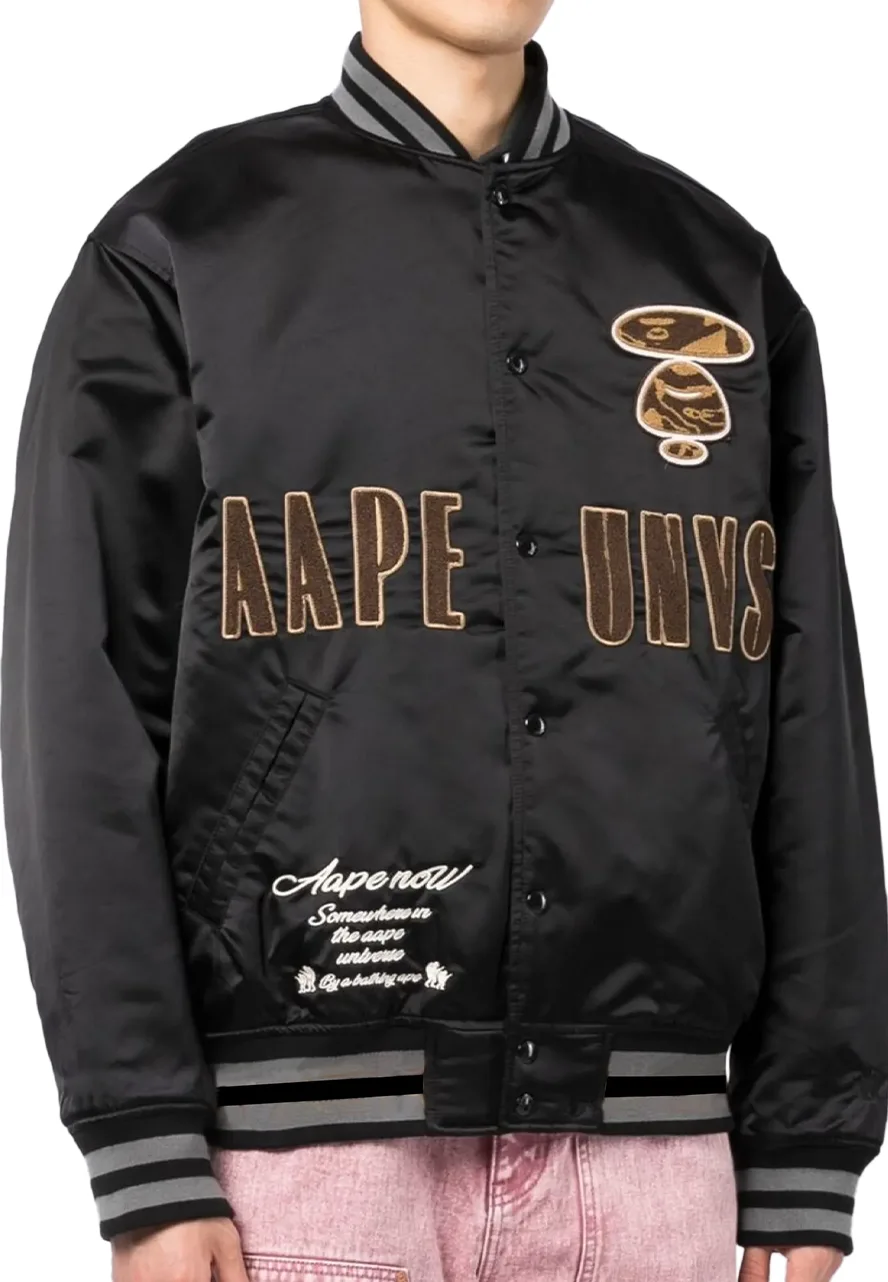 AAPE Black Satin Varsity Jacket 3 aape-black-satin-bomber-jacket