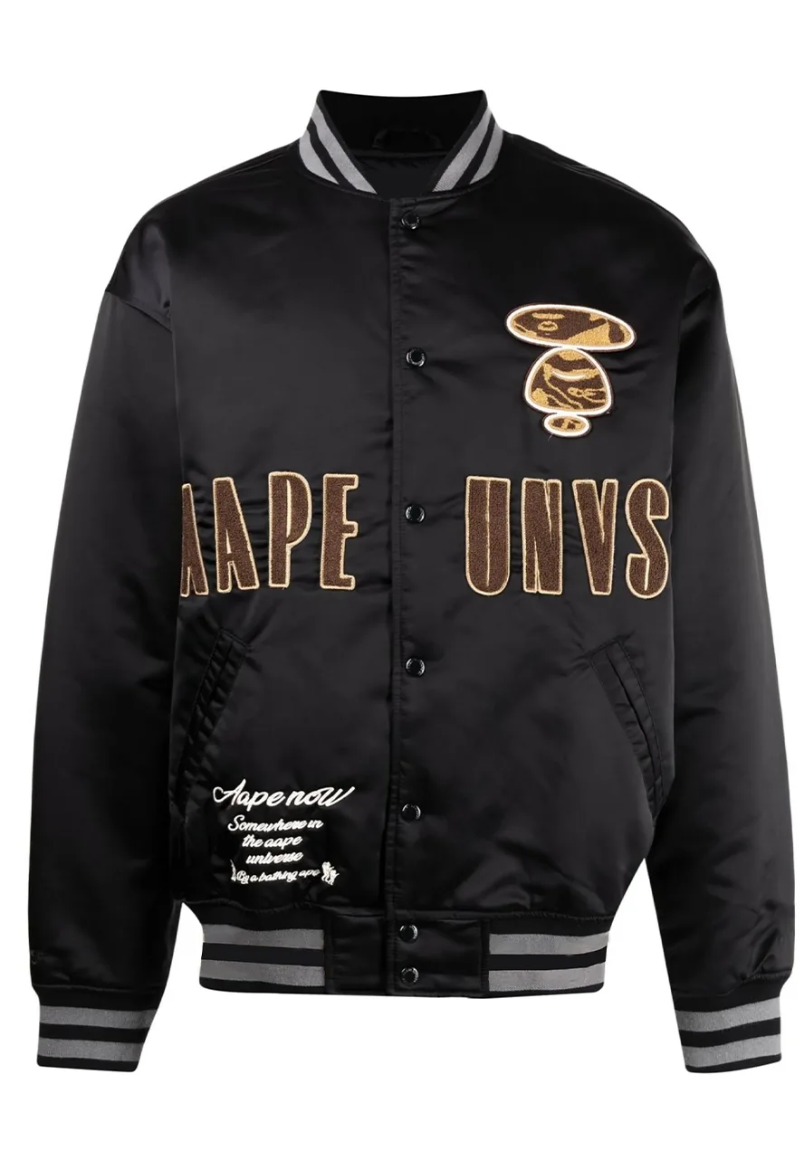 AAPE Black Satin Varsity Jacket 1 aape-black-satin-varsity-jacket