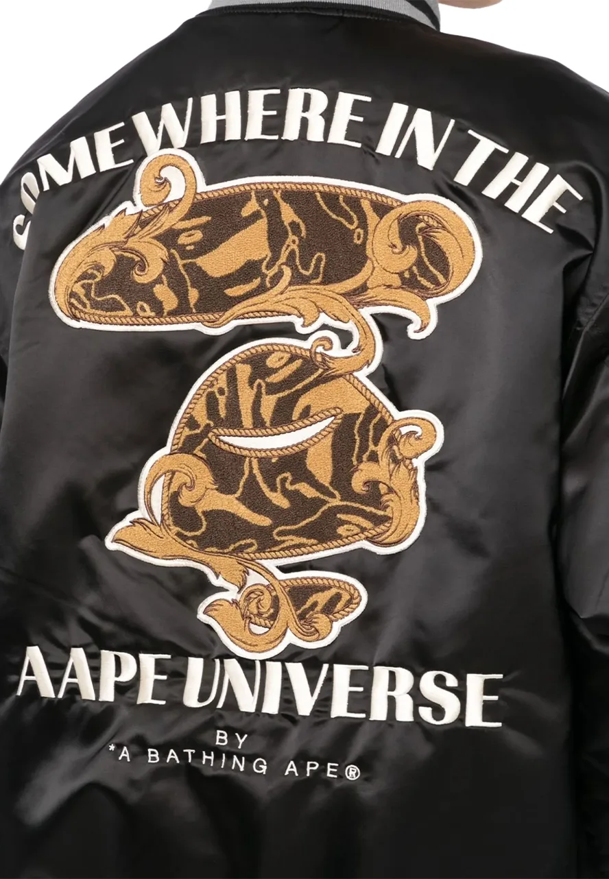 AAPE Black Satin Varsity Jacket 5 aape-varsity-jacket