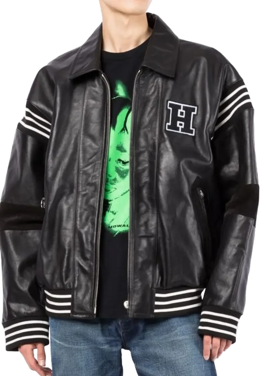 Patch Detail Black Leather Bomber Jacket 4 black-leather-bomber-jacket