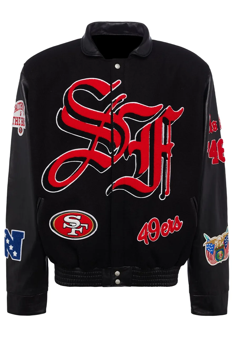 JH San Francisco 49ers Black Bomber Jacket 1 jh-san-francisco-49ers-black-bomber-jacket
