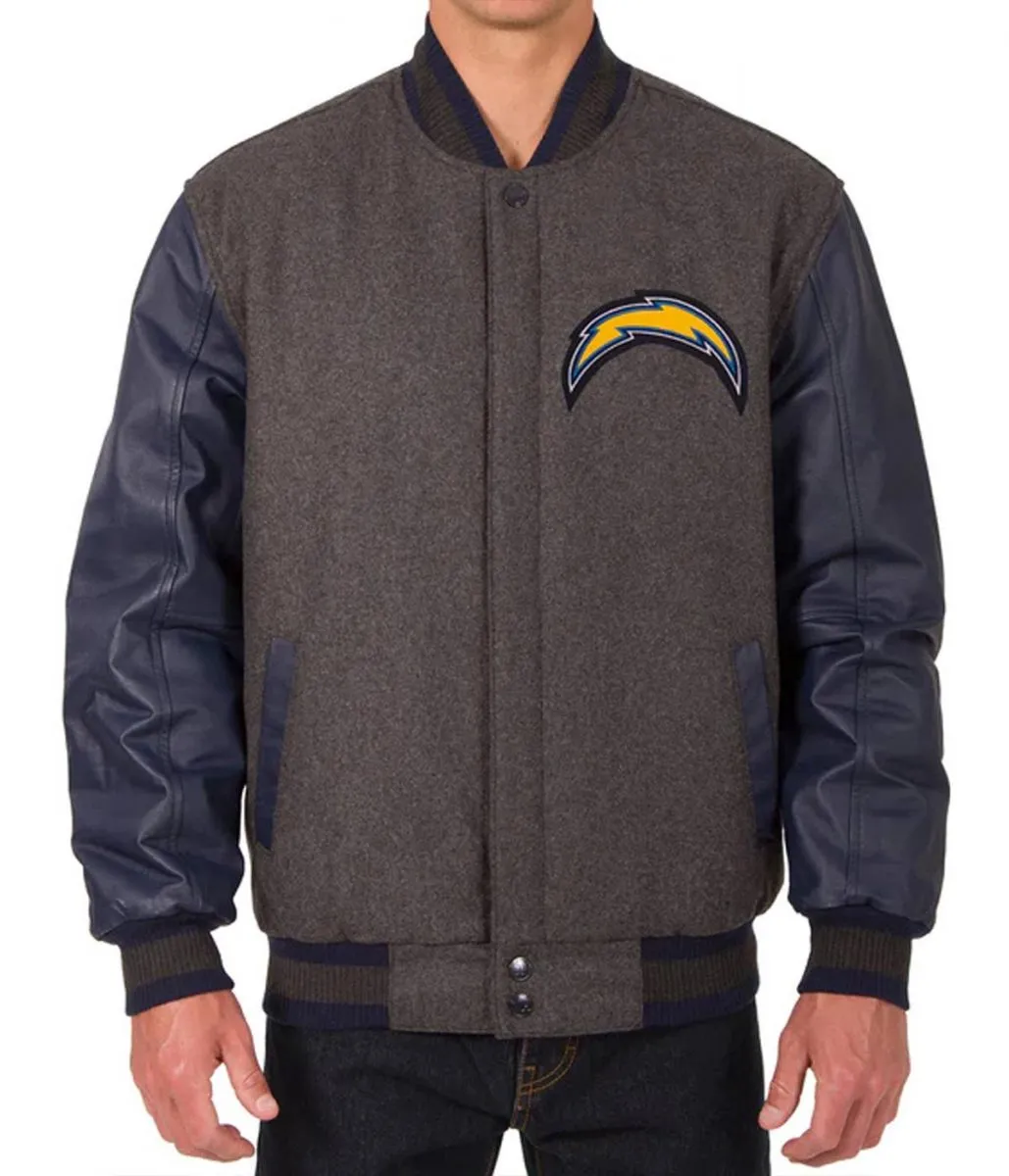 LA Chargers Varsity Navy and Charcoal Jacket 1 la-chargers-varsity-navy-and-charcoal-jacket