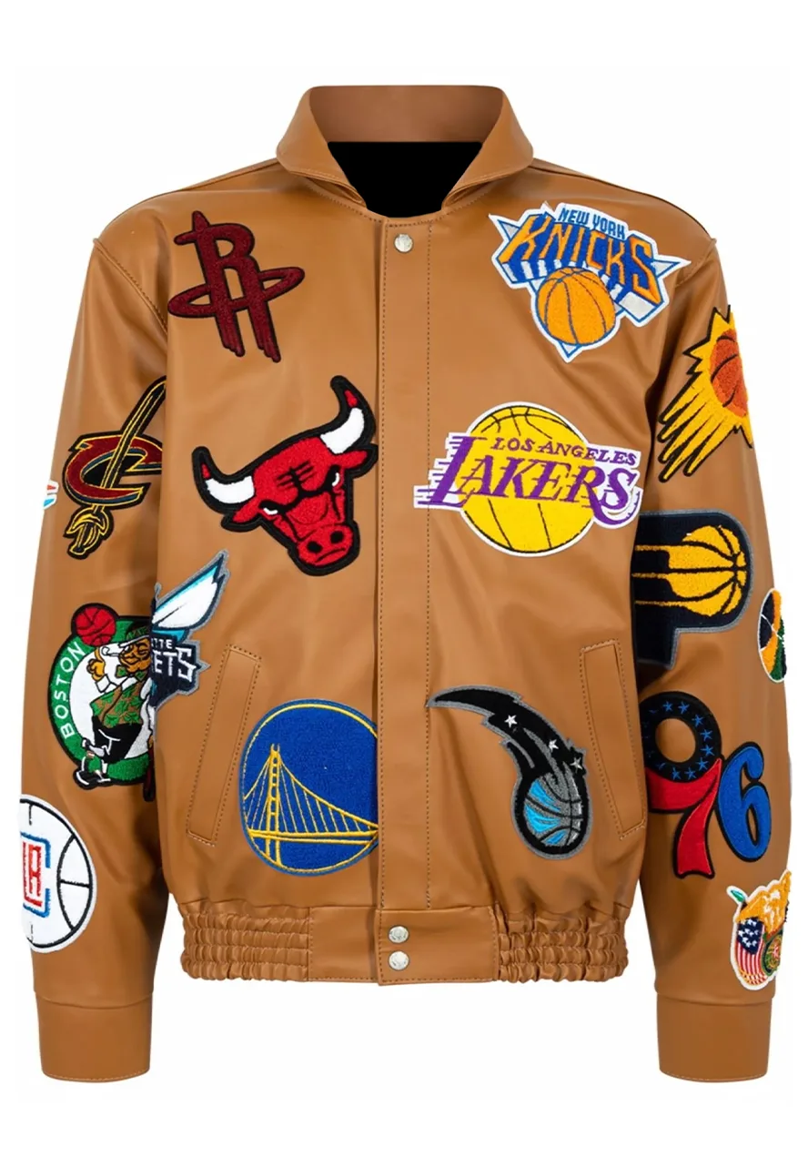 NBA Collage Brown Leather Jacket 1 nba-collage-brown-leather-jacket