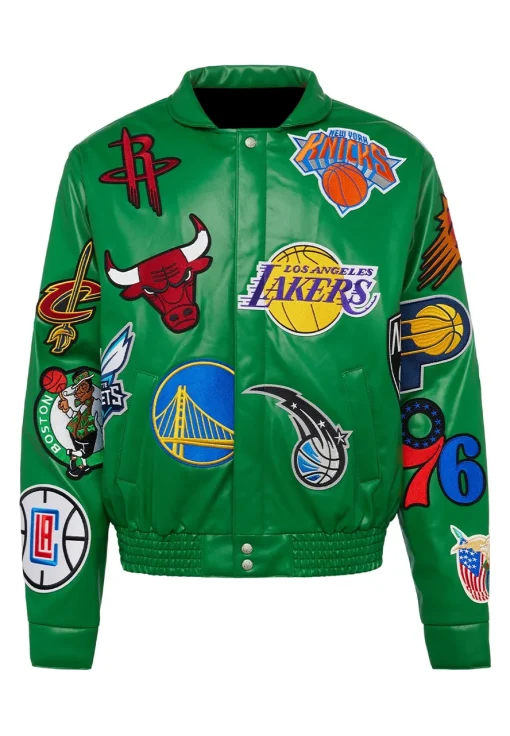 nba-collage-green-leather-jacket