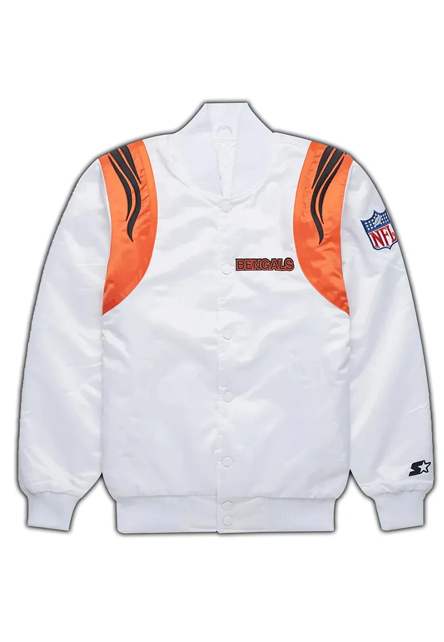 NFL Cincinnati Bengals Black and White Satin Jacket 4 cincinnati-bengals-white-jacket