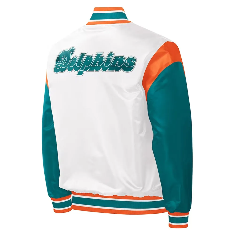 Warm Up Pitch Miami Dolphins Throwback White Satin Varsity Jacket 2 miami-dolphins-throwback-white-satin-varsity-jacket