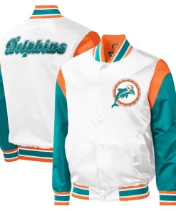 Warm Up Pitch Miami Dolphins Throwback White Satin Varsity Jacket 5 miami-dolphins-white-satin-varsity-jacket