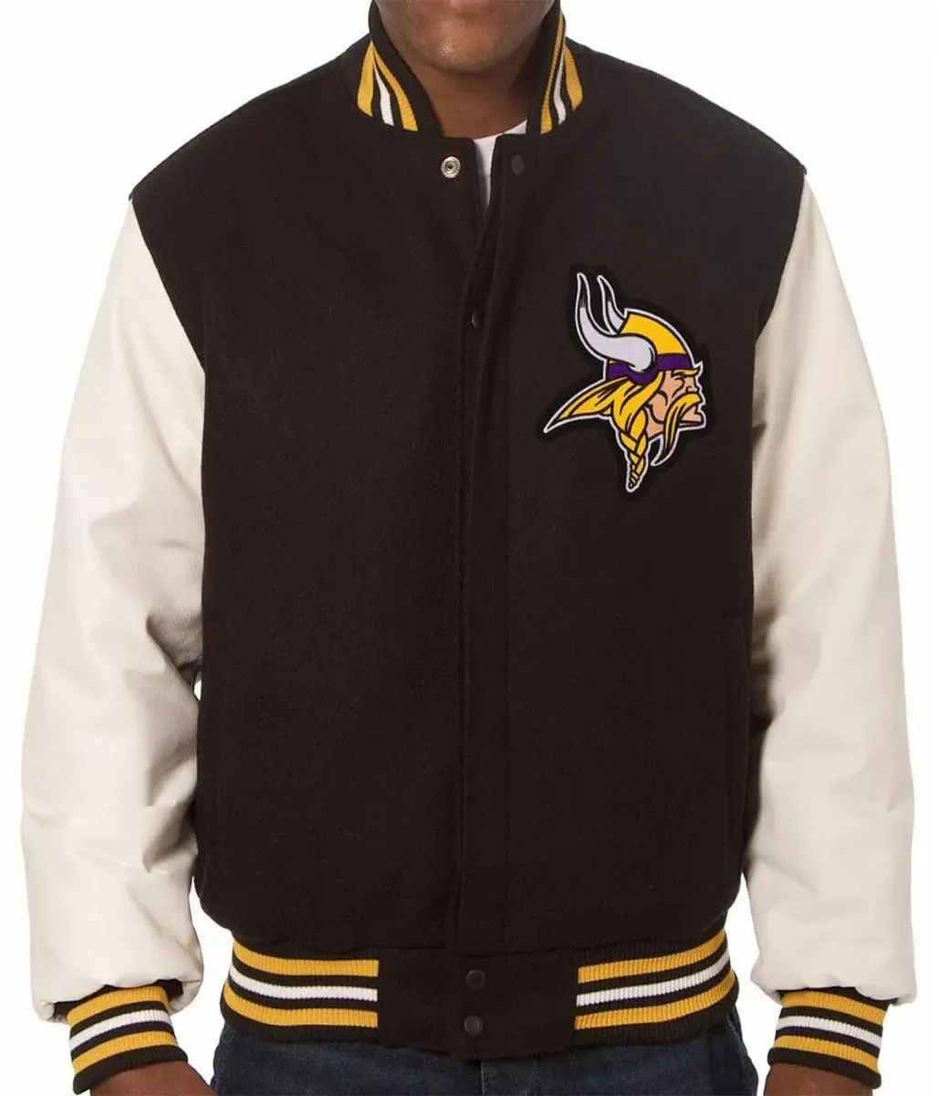 Minnesota White and Black Vikings Varsity Jacket 1 minnesota-white-and-black-vikings-varsity-jacket