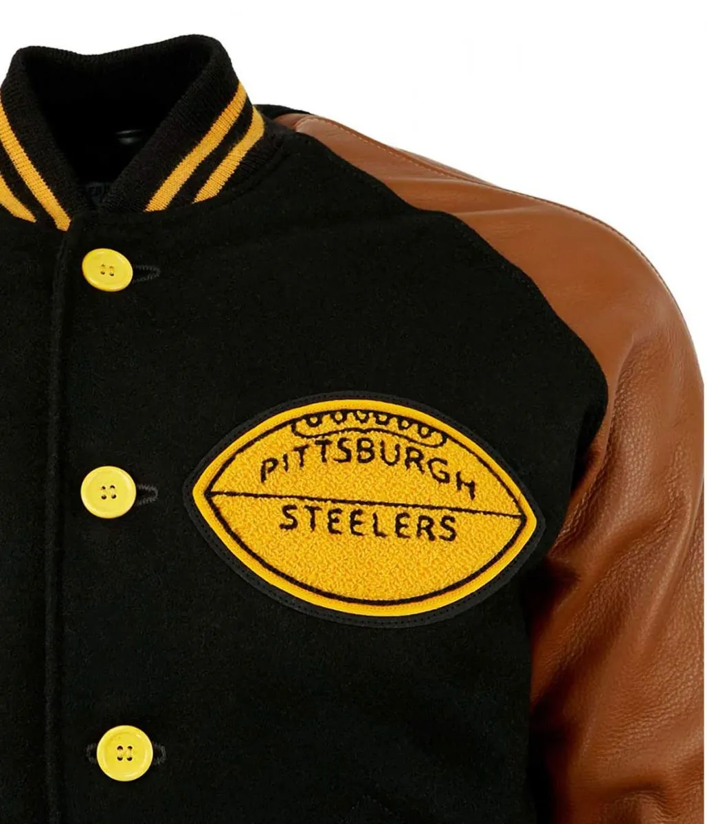 1955 Pittsburgh Steelers Brown and Black Jacket 4 pittsburgh-steelers-1955-bomber-varsity-jacket